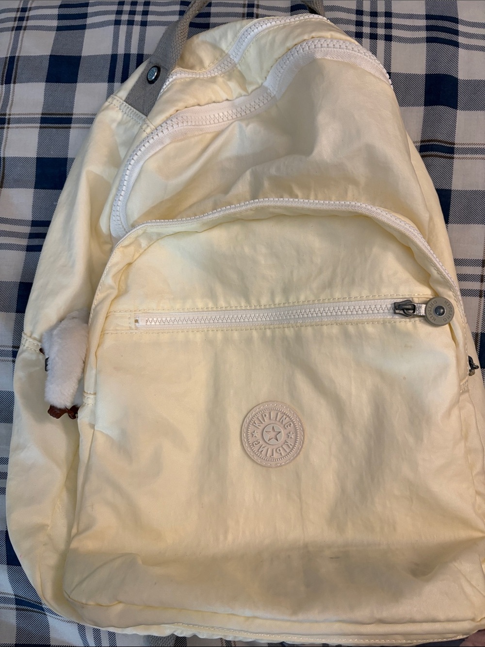 Kipling Cream Nylon Backpack with Front Zip Pocket